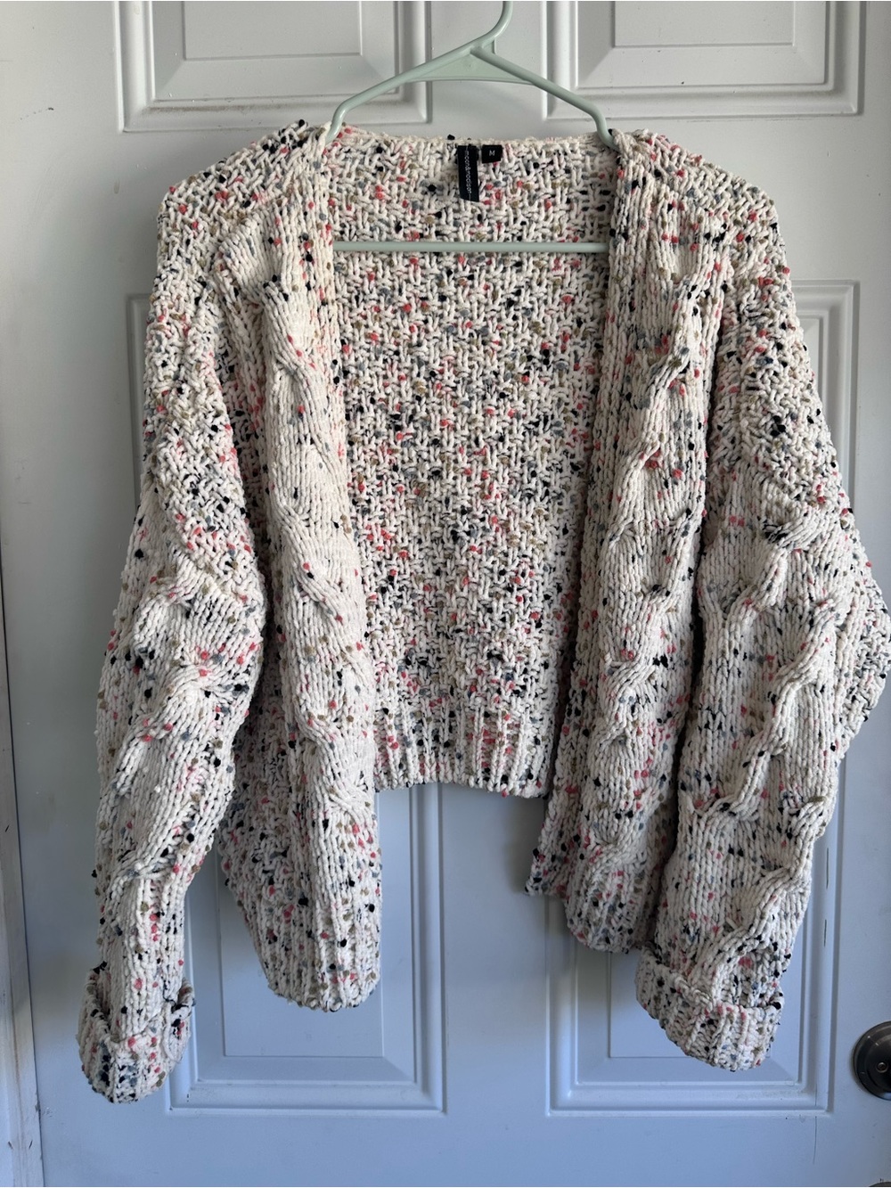 moon & madison Cream Speckled Open-Front Cable Knit Cardigan